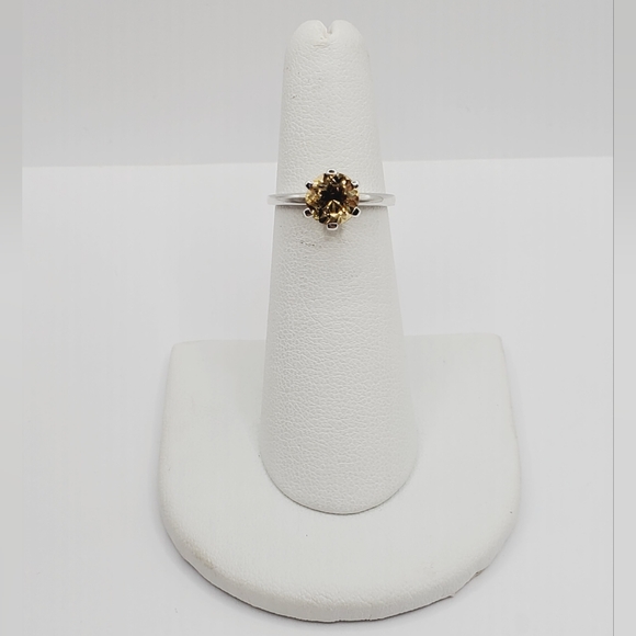 Genuine Round 1.25 Carat Citrine 925 Sterling Silver Solitaire Engagement Ring - Picture 6 of 7